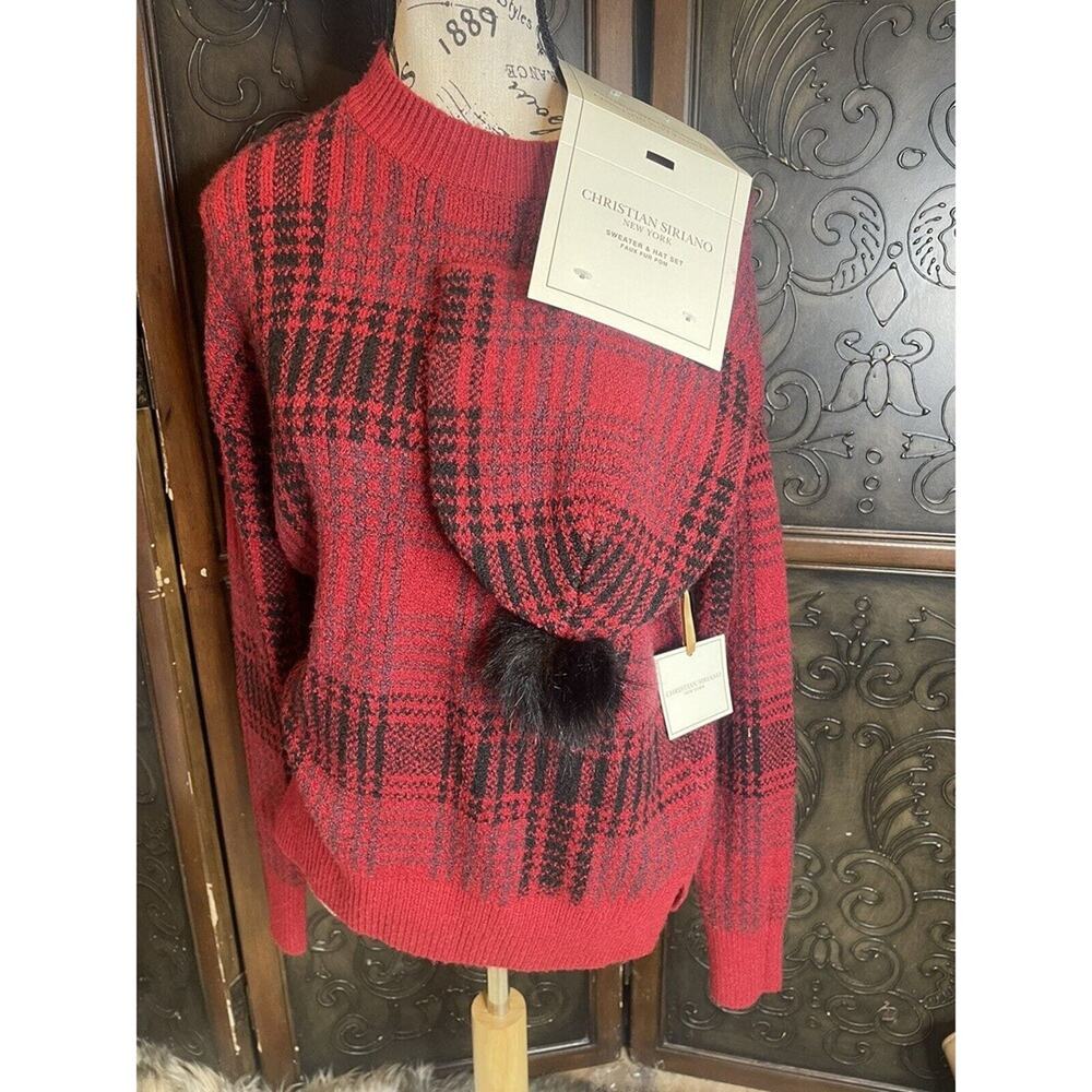 Christian Siriano New York Sweater With‎ Beannie Red and Black NWT Women's XS